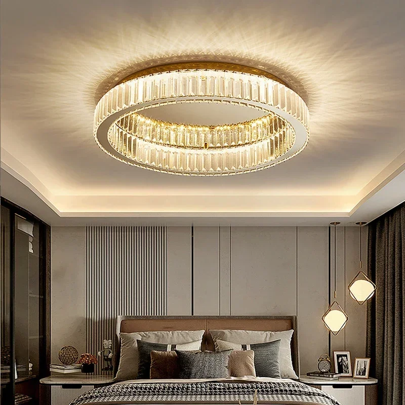 Modern interior living room luxury gold round crystal ceiling light indoor home lighting ceiling light ring glossy LED light