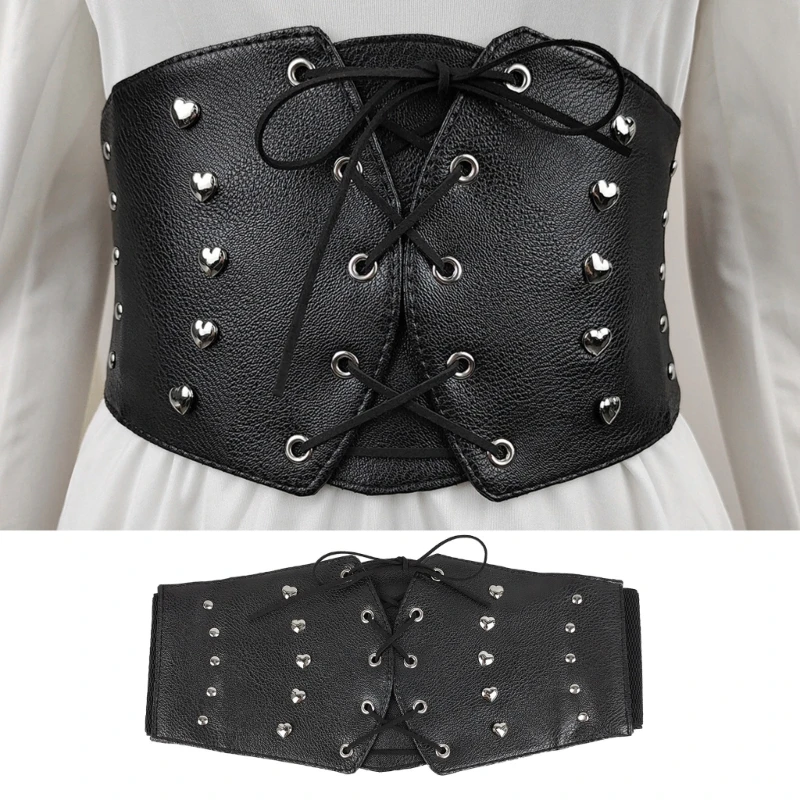 

Ladies Delicate Elegant Waist Belt Stretch Rope Corset with Alloy Heart Rivet Universal Women Banquet Dress Shirt Coat Corset