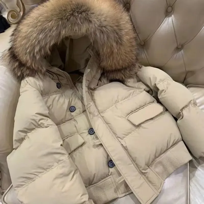 Children's Winter Puffer Jacket with Large Fur Collar Hooded Durable down Cotton Coat for Boys And Girls