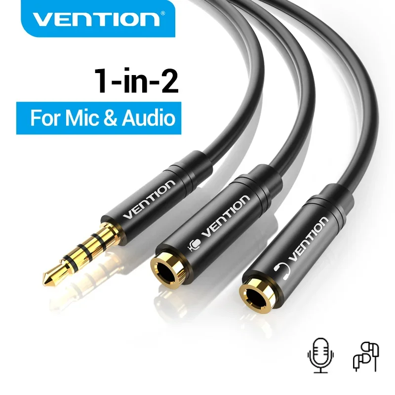 Vention 3.5mm cabo de extensão divisor de áudio jack 3.5mm 1 macho para 2 fêmea microfone y divisor para fone de ouvido portátil adaptador de cabo aux