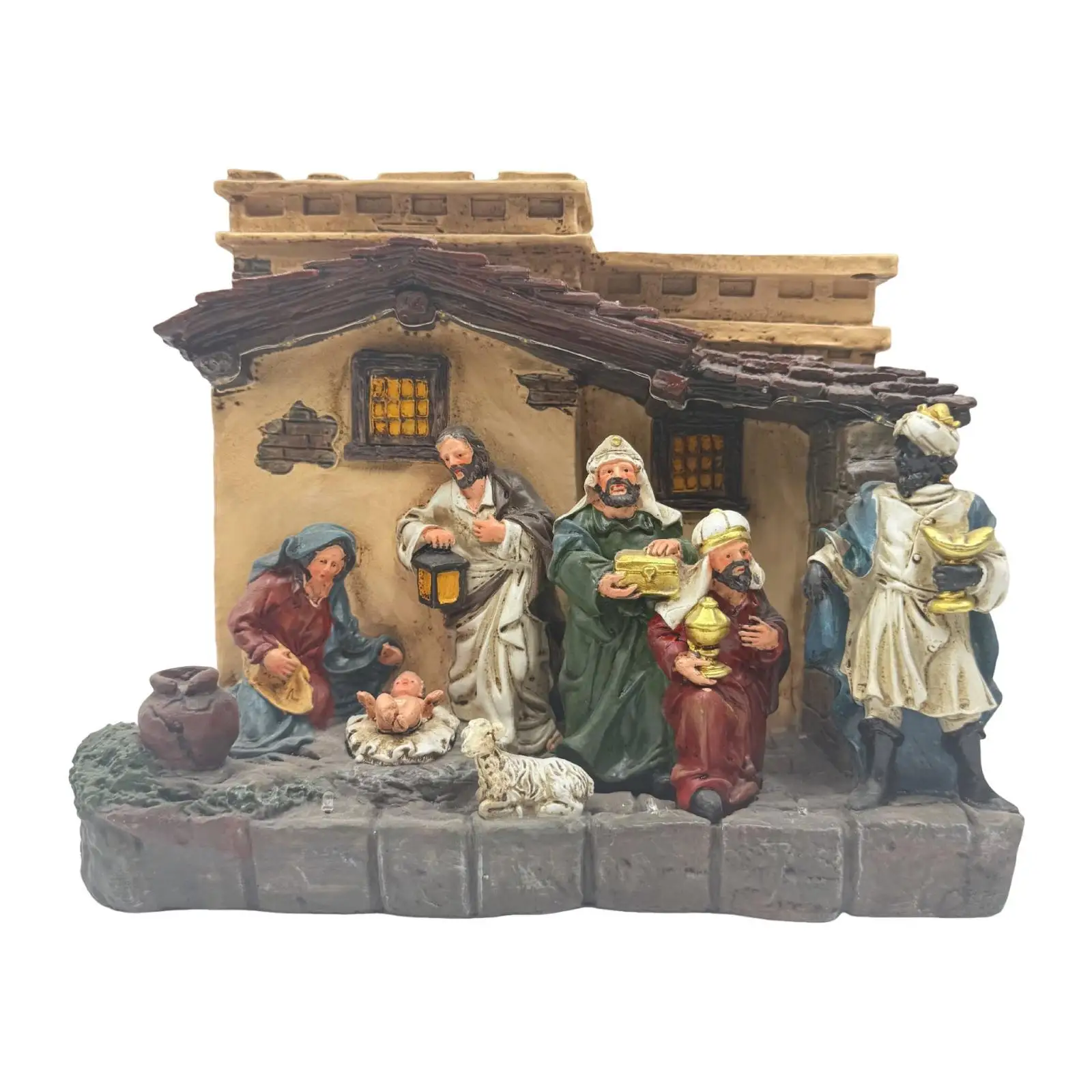 Resin Nativity Scene Figurine Collection Christmas Holy Family Sculptures for Home Ornaments Room Decorations Indoor