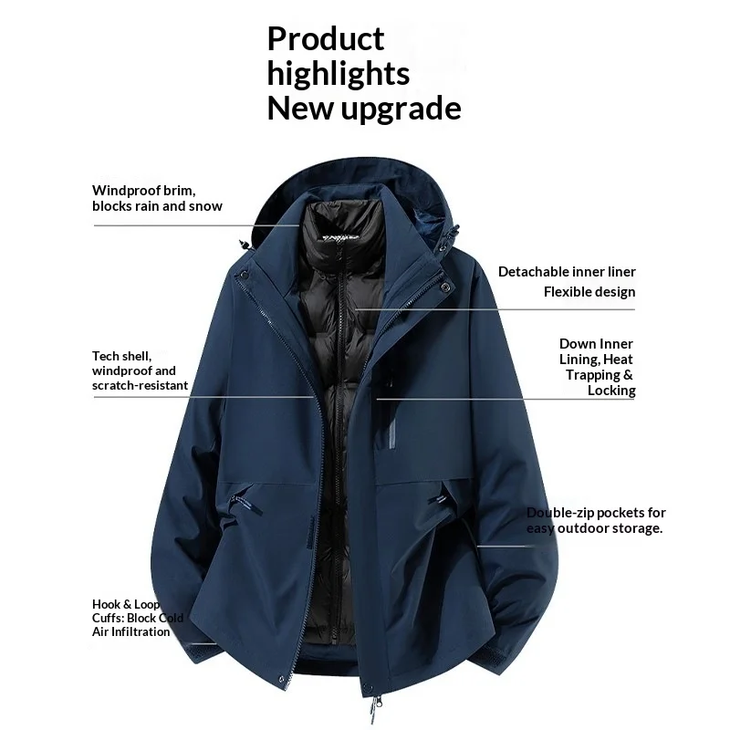 Hard Shell Tactical Jacket Windproof Three-in-one Jacket Inner Two-piece Outdoor Waterproof Fleece Filled Winter Mountaineering