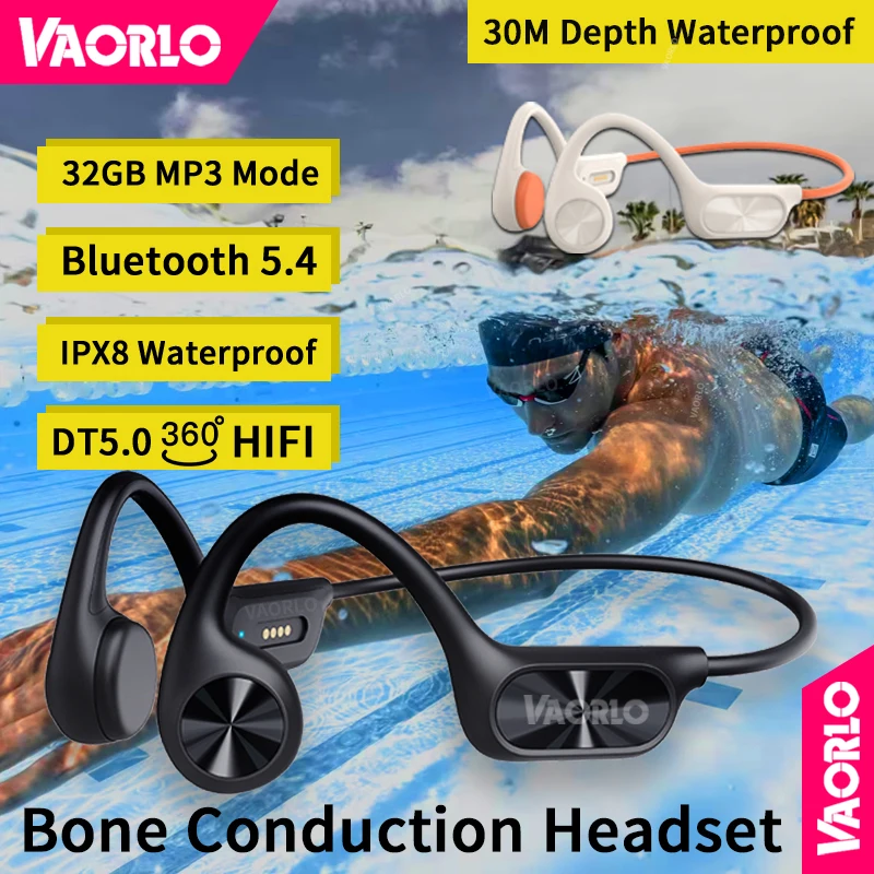 New X7 True Bone Conduction Headset Bluetooth 5.4 IPX8 30M Depth Waterproof HIFI Built-in 32GB Memory Music For Swimming Diving