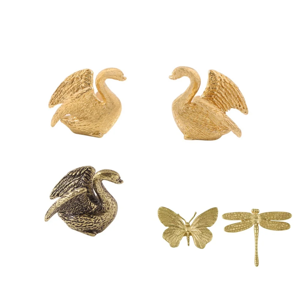 Cute Insect Bird Furniture Handle Drawer Door Knobs Brass Swan Cabinet Handles For Kitchen Wine Cupboard Wardrobe Pulls Diy Home