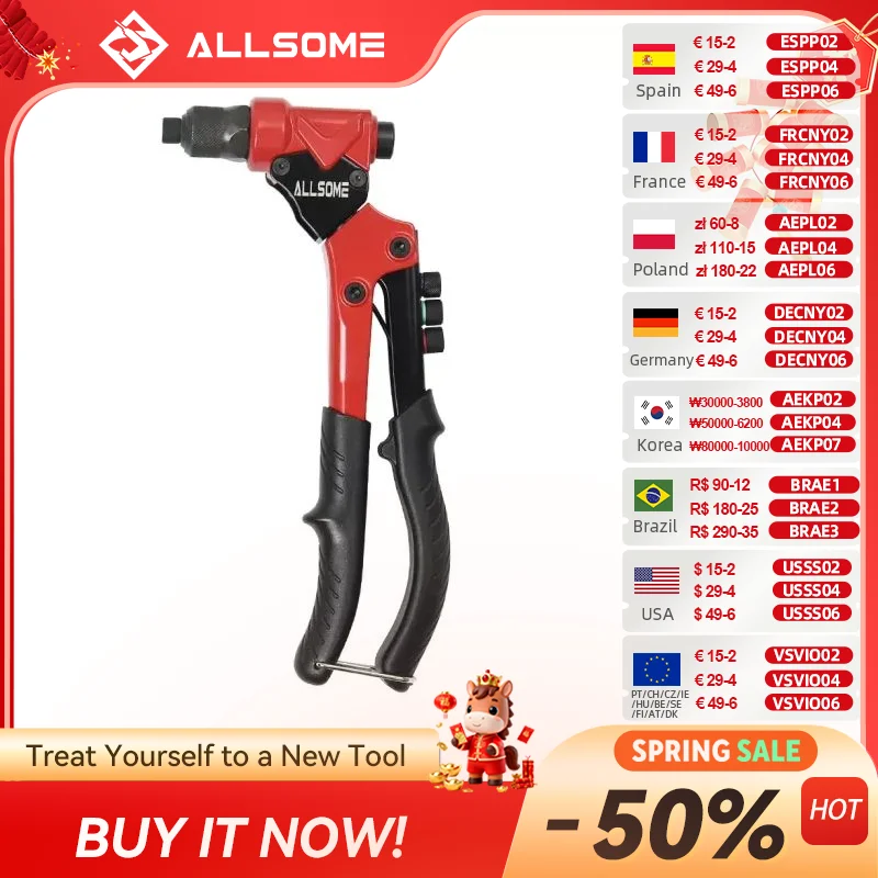 

ALLSOME 360 ° поворотная головка заклепки гайки пистолеты 3 в 1 ручная клепальная муфта гайки резьбовой инструмент для авто M3/4/5/6 мульти Reaming