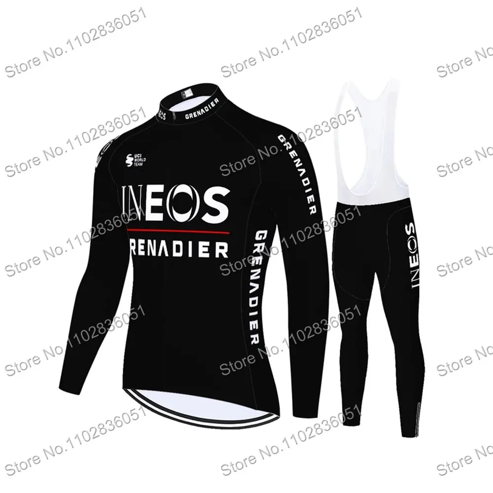 INEOS Grenadier 2024 Team Black Cycling Jersey Set Mens Spring Clothing Kits Long Sleeve MTB Bike Road Pants Bib Ropa Ciclismo