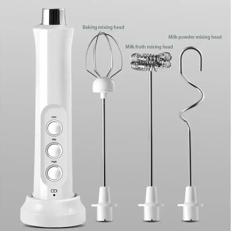 3 In 1 Portable Rechargeable Electric Milk Frother Foam Maker Handheld Egg Beater Three Speed Control Egg White Whipped Tool