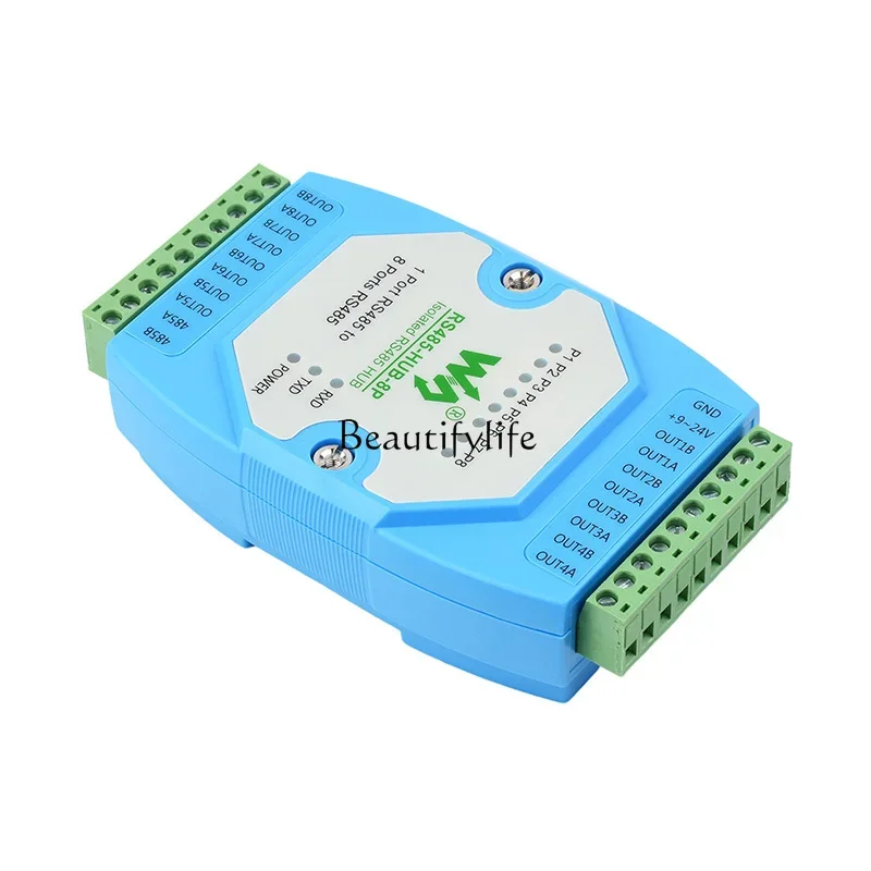 8-Way RS485 Hub Repeater, Rail Type Industrial Grade Isolated Type