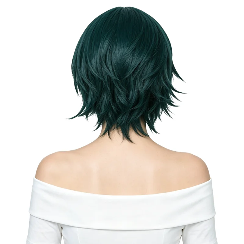 Anime Cosplay Wig Dark Green Short Spiky Hair Jujutsu Kaisen Maki Zenin Costume Wig Heat Resistant For Halloween Comic Con Party