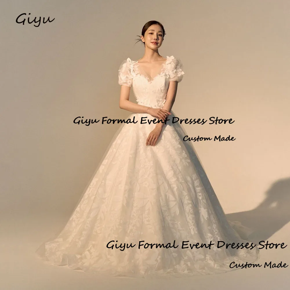 Giyu A-line Lace Followers Korea Wedding Dress Photo Shoot Short Sleeve Floor-Length Vestidos De Novia 2024 Prom Gown 웨딩드레스