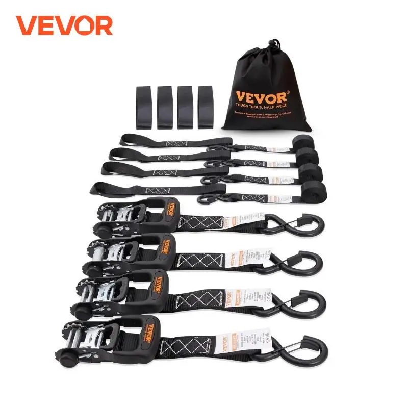 VEVOR 4pcs Trailer Ratchet Tie Down Straps with Padded Handles Hook Brake Binding Belt for Moving Securing Cargo Motorcycle