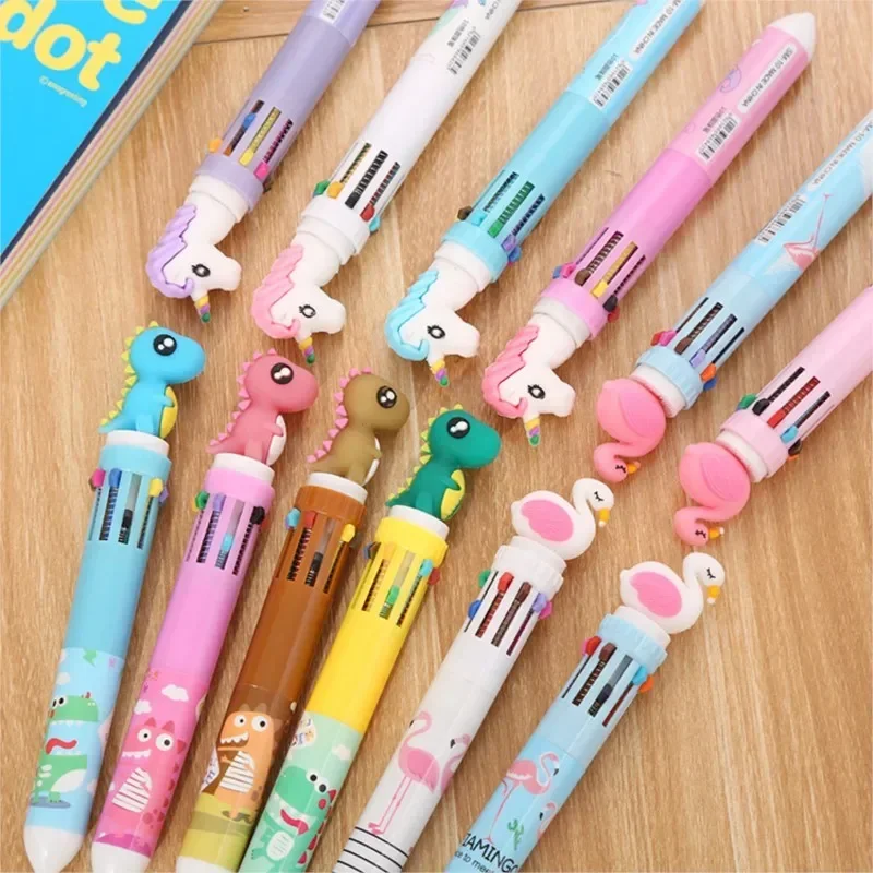 1 unidad de bolígrafo grueso de dinosaurio bonito de 10 colores, bolígrafo Rollerball Kawaii, suministros para escuela y oficina, papelería de regalo, Papelaria Escolar