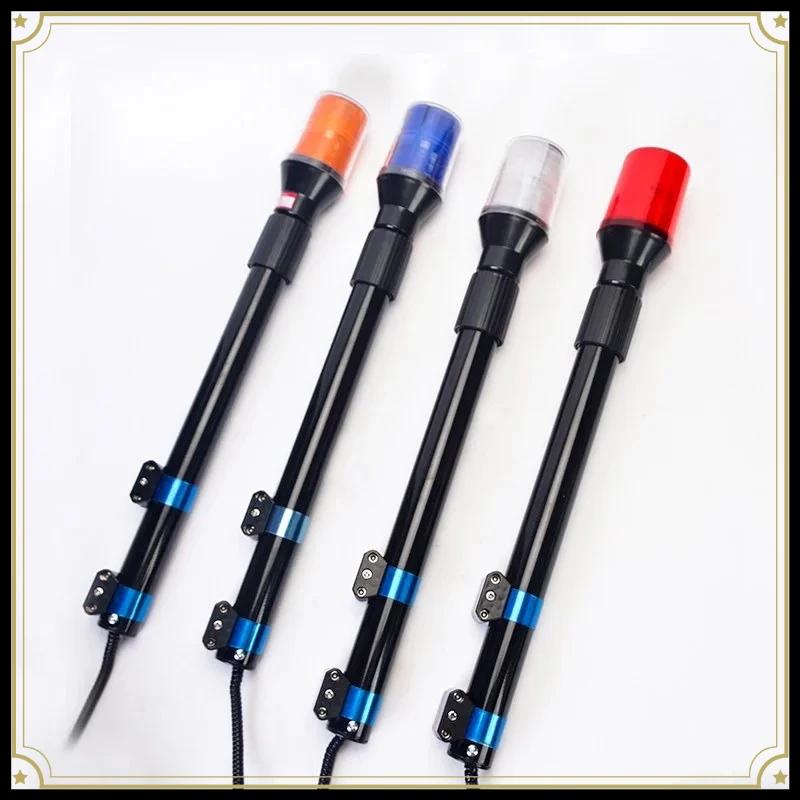 12V LED Long‑Pole Warning Light Red‑Blue Flashing Beacon Lamp for Motorcycle Electric Vehicle Outdoor Patrol Use