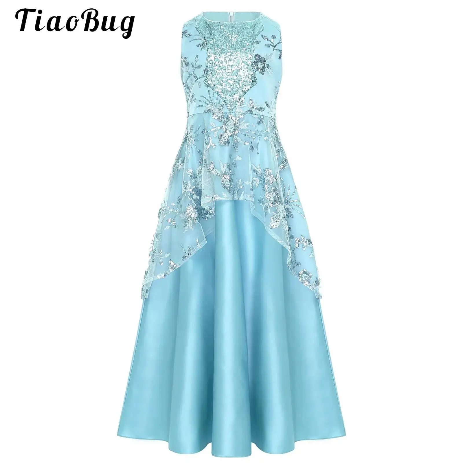 

2025 New Elegant Girl Wedding Dress Embroidered Mesh Princess Dress Sequined Teen Girl Graduation Party Prom Evening Dress