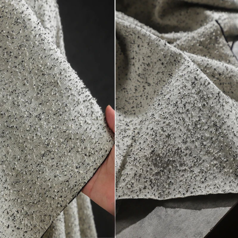 

Wide Black and White Loop Granular Texture Denim Cotton Recycled and Used Outerwear Clothing Designer's Fabric