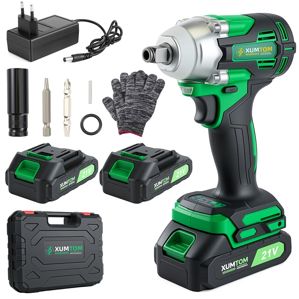 Chave de Impacto 450NM Elétrica Parafusadeira Brushless Com Maleta 21V 2 Baterias Bivolt