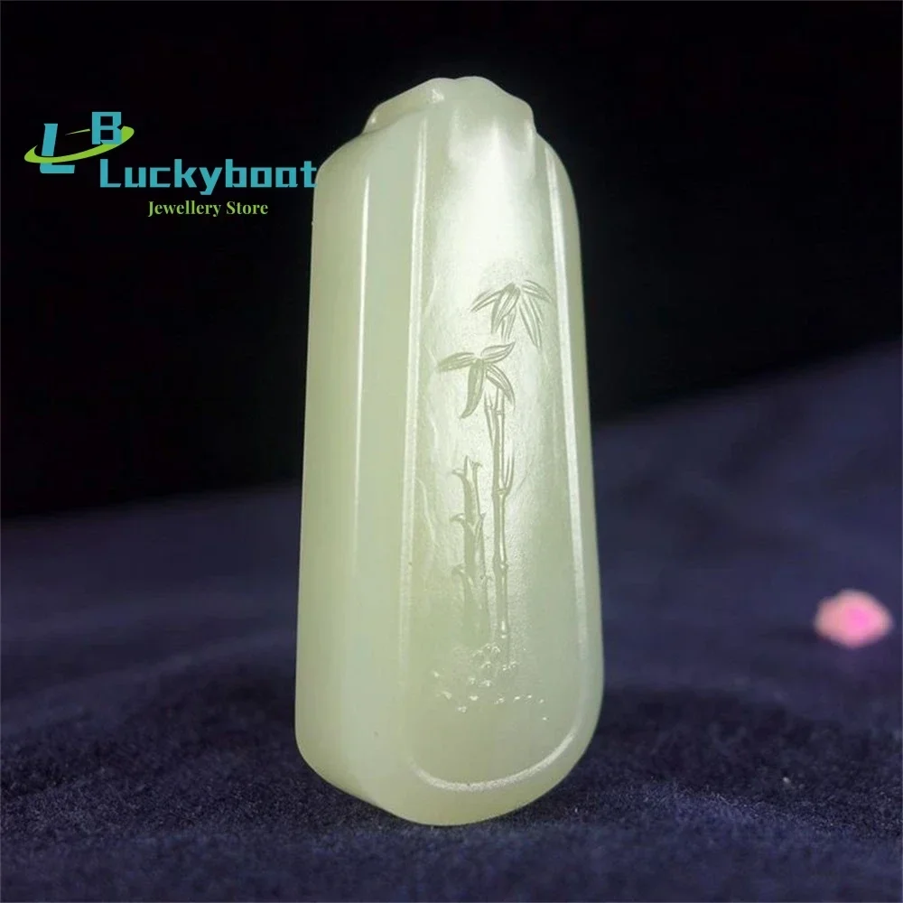 Natural Xinjiang Hetian  Qinghai Material Clear Water Color  Festival High Jade Brand Bamboo Pendant