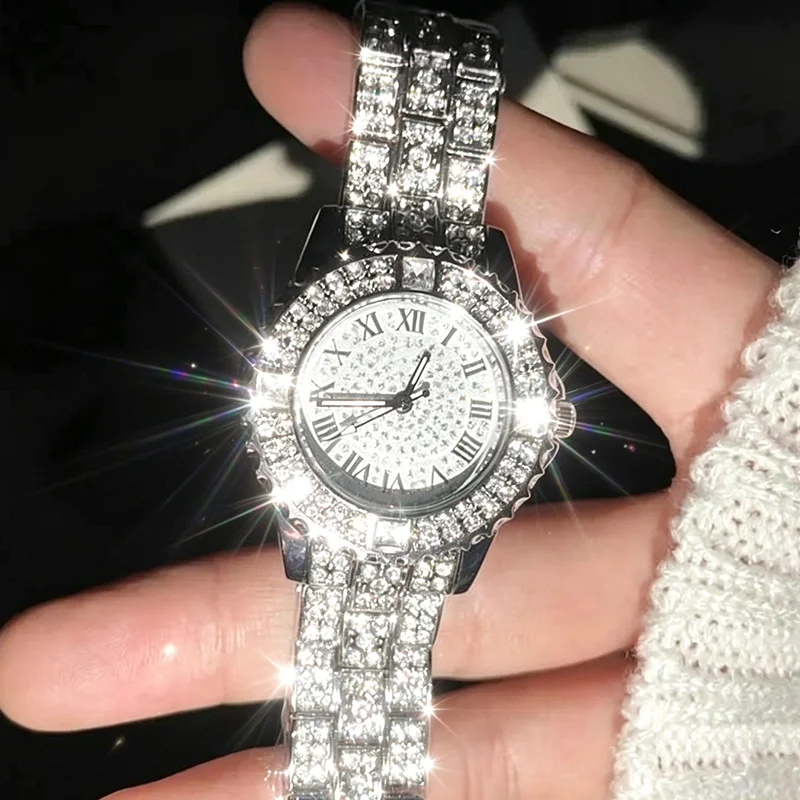

2026 Luxury Shiny Diamond Watch for Women Elegant Brand Quartz Steel Bracelet Watches Zircon Crystal Fashion Wristwatch Clock