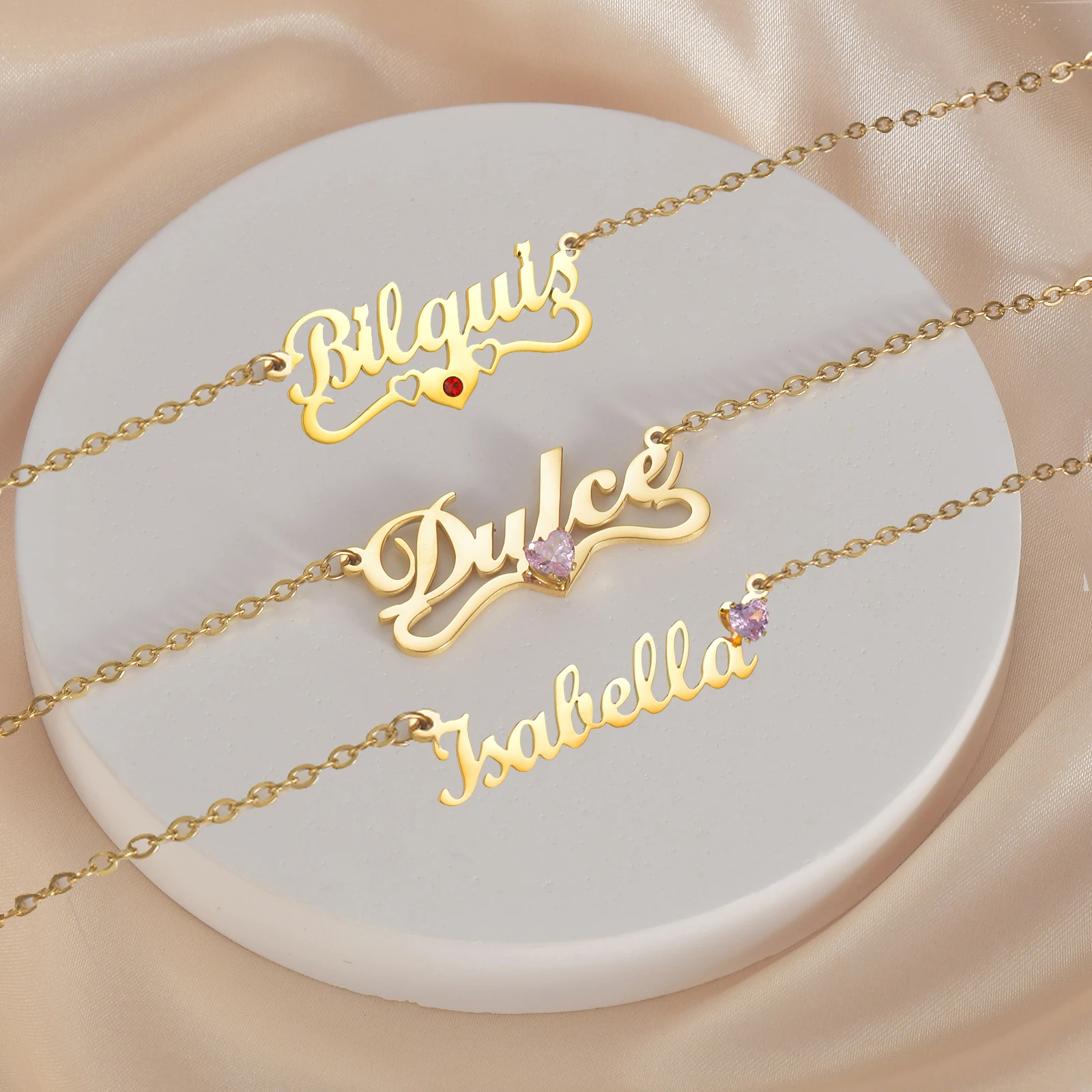 

Acheerup Personalized Custom Name Necklaces for Women Stainless Steel Birthstone Zircon Link Chain Pendant Jewelry Birthday Gift