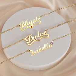 Acheerup Personalized Custom Name Necklaces for Women Stainless Steel Birthstone Zircon Link Chain Pendant Jewelry Birthday Gift