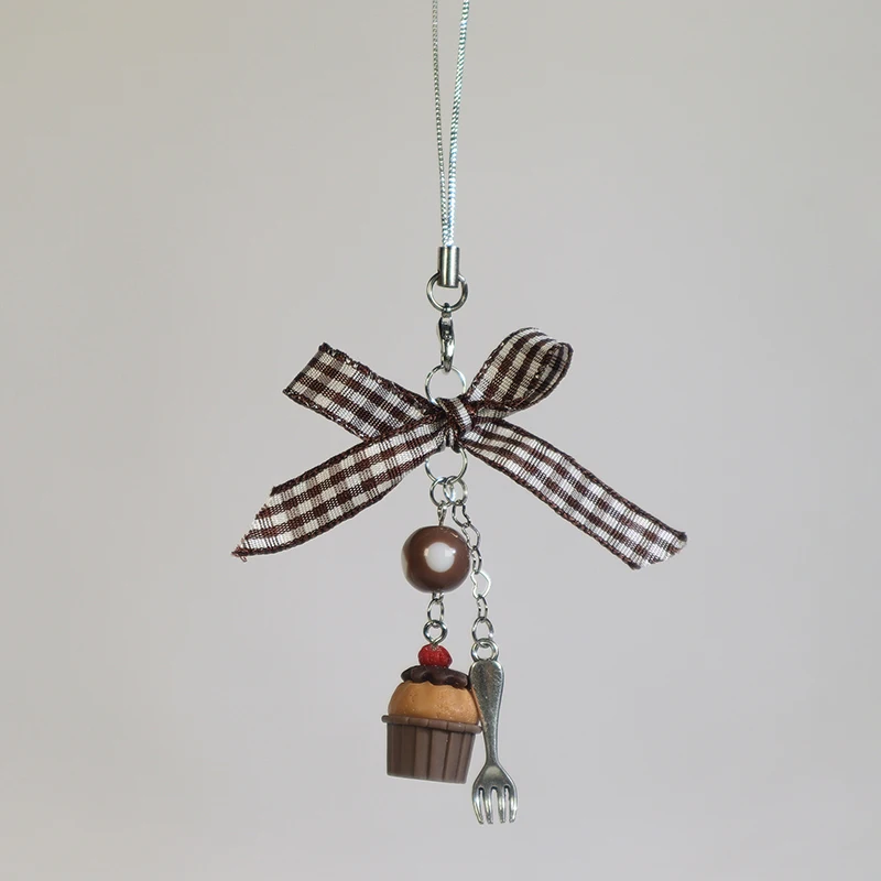 Porte-clés pendentif nœud papillon pour femme et fille, ornement de téléphone, décoration de sac à dos doux, porte-clés marron