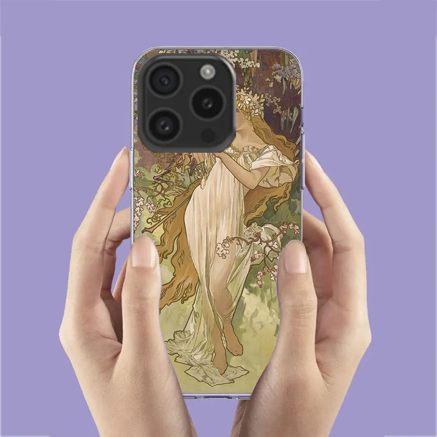 Alfons Mucha Primavera Clear Phone Case For Aplee iPhone 12 13 Mini 14+ 15 Plus 16 Pro Max Cover 11 Pro X XS Max Coque Hard PC C