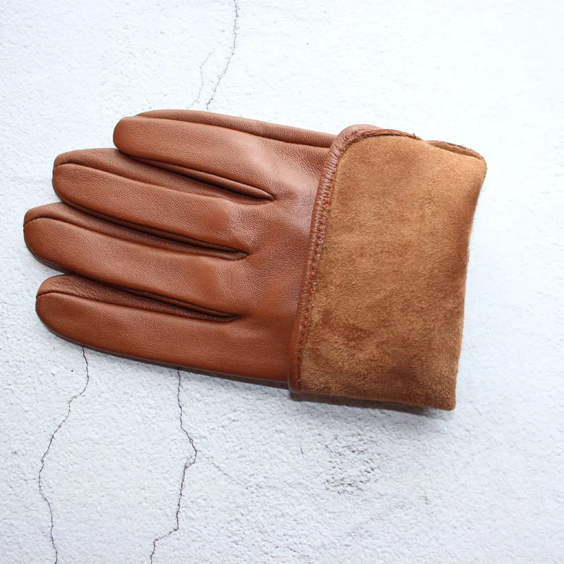 Gants de conduite en peau de mouton pour hommes, documents solides, fins, simples, en cuir, sans doublure, à écran tactile, à la mode, ondulations, gants de moto