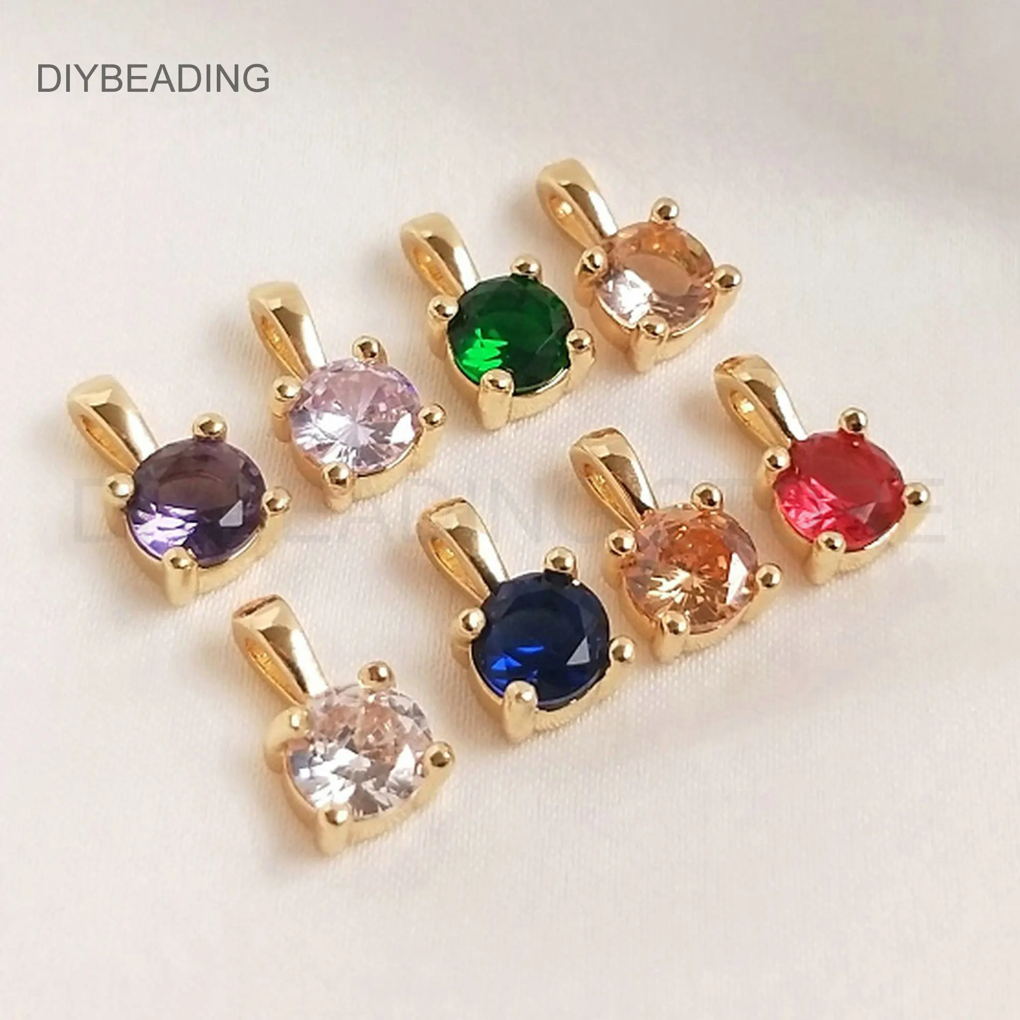 Rhinestone Jewelry Making Charms 14K Gold Plated Small Size Circle Clear/Pink/Violet CZ Pendant Finding Lots Wholesale Supply