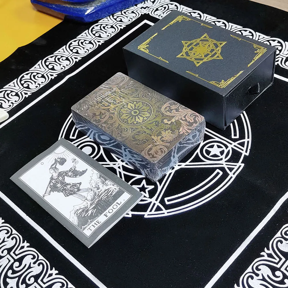 Folha de Ouro Tarot Card Set, Gift Box, Luxo Set, Hot Stamping, PVC, Impermeável, Resistente ao Desgaste, Jogo de Tabuleiro, Solitaire, Adivinhação