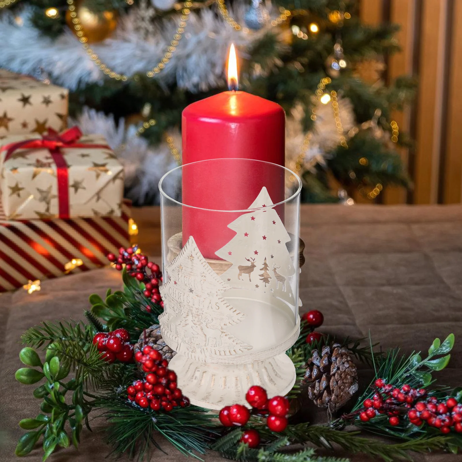 

2Pcs Christmas Deer Stands Delicate Xmas Holder Decorative Dining Table Scene Xmas Candleholder Desktop Adornment