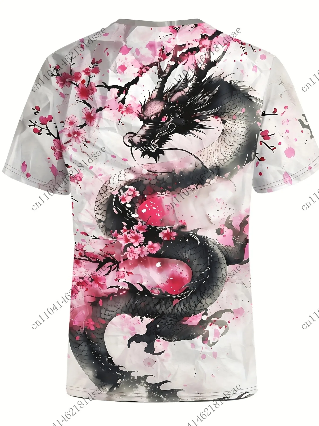 تي شيرت مطبوع ثلاثي الأبعاد ملابس الصيف قصيرة الأكمام بلايز قصيرة أنيمي تيز البوليستر الرجال طباعة طلاء حبر نمط الخوخ التنين #3