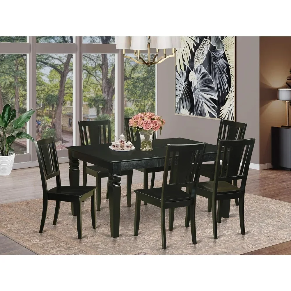 7 Pcs Dining Room Tables sets, Kitchen Consist of A Rectangle Table with Butterfly Leaf and 6 Dining Chairs, Dining Tables sets