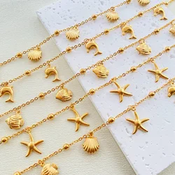 New Stainless Steel Link Cable Chain Anklet Gold Color Marine Animal Dolphin.Starfish For Women Beach 21cm(8 2/8