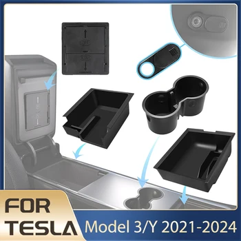 Caixa de armazenamento para tesla modelo y 2021-2024 acessórios bandejas de console central para tesla modelo 3 highland 2024 caixa escondida webcam capa