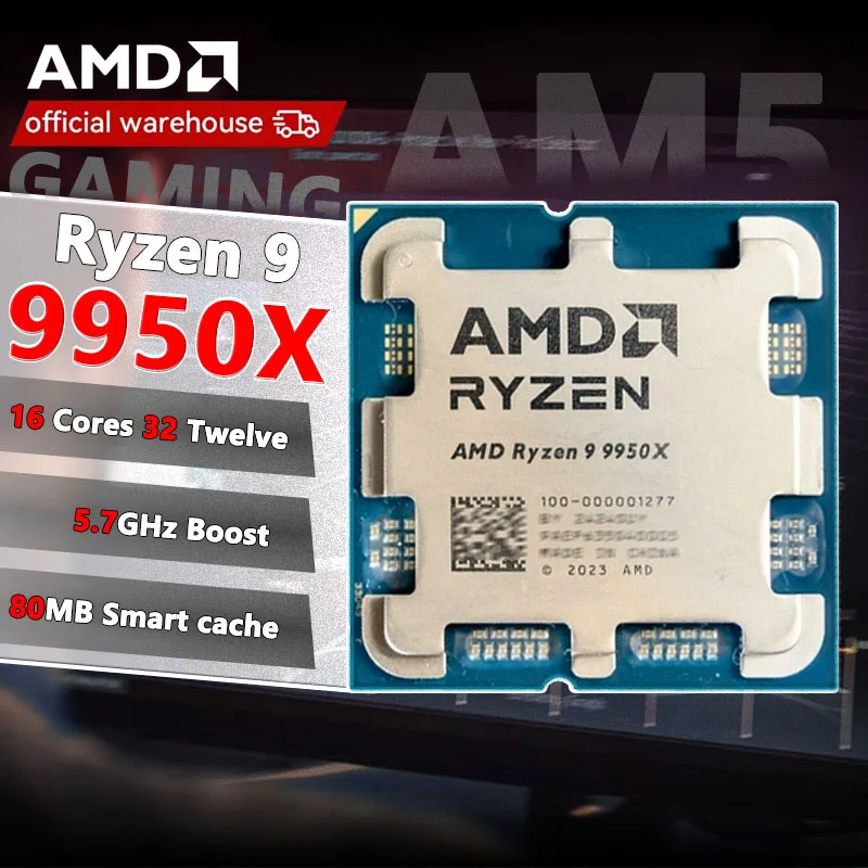 AMD Ryzen 9 9950X New R9 9950X Processor 5.7GHz 16-Core 32-Thread 80MB Game Cache 4NM TDP 170W Socket AM5 Gaming CPU Zen 5