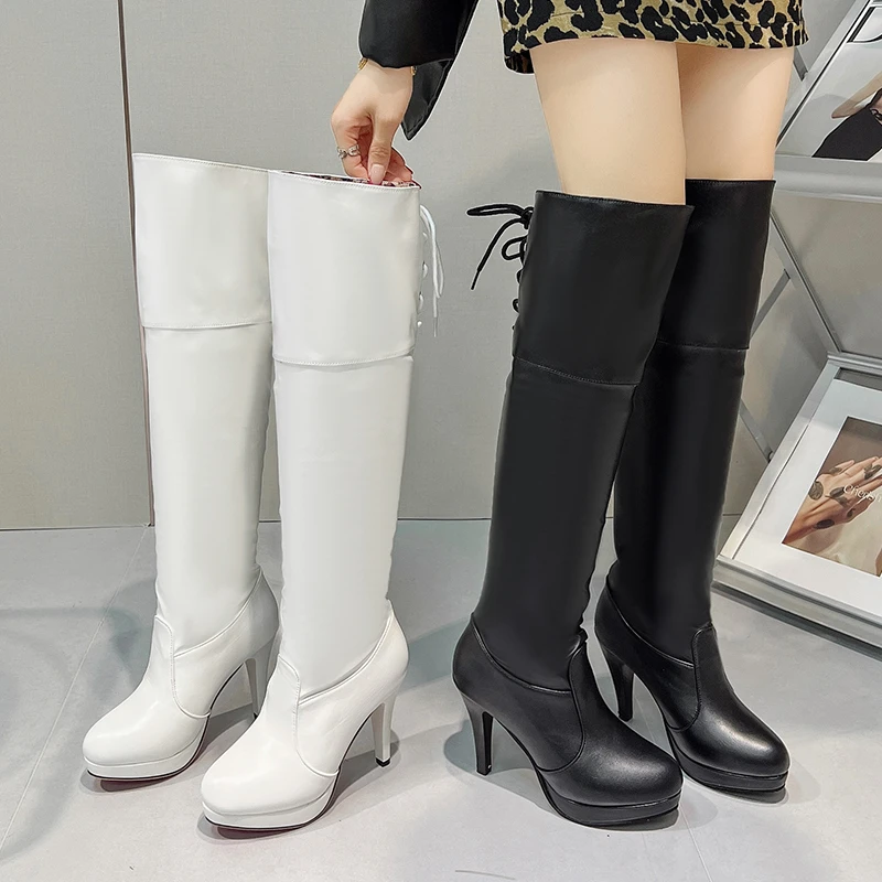 

Plus Size 41 Sexy Knee-High Boots Women Unisex Drag Queen Stiletto High Heels Platform Boots Party Dance Stripper Club Shoes