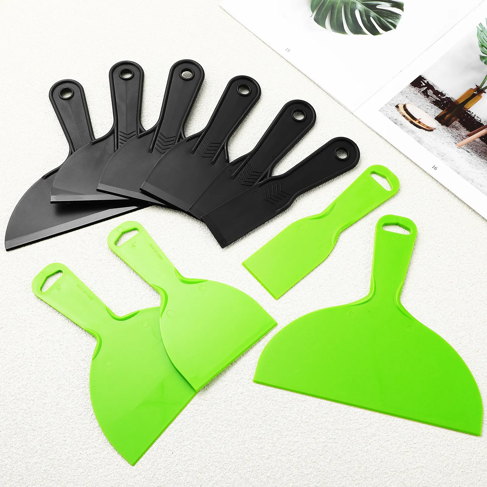 10Pcs Plastic Scraper Tool Kit Flat Spatulas with Handles for Plaster Masonry Wallpaper Scraping Hole Filling Wall
