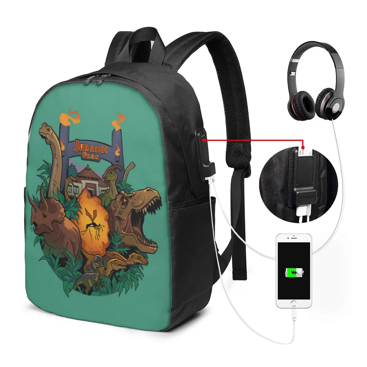 Jurassic World Dinosaur Silhouette Backpack Travel Notebook Bag Computer College Student School Bag Laptop Shoulder Bags