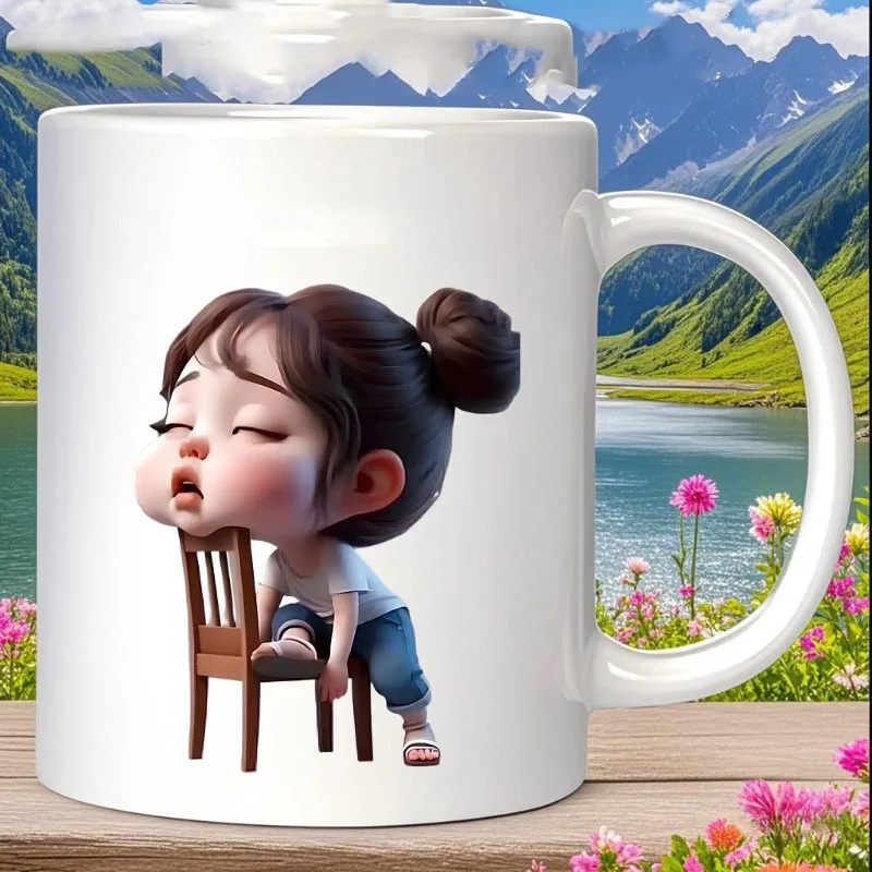 High Quality Ceramic Mug for Cute Sleeping Girl on Chair - 11 Oz Double Sided Anime Kawaii Mug, Heat Resistant and Dishwasher Safe Coffee Mug, Ms. C (Birthday/Christmas Gift) - Multi-Color Selection, Father's Day Gift, Women's Gift, Mug Coffee, Women's Bi