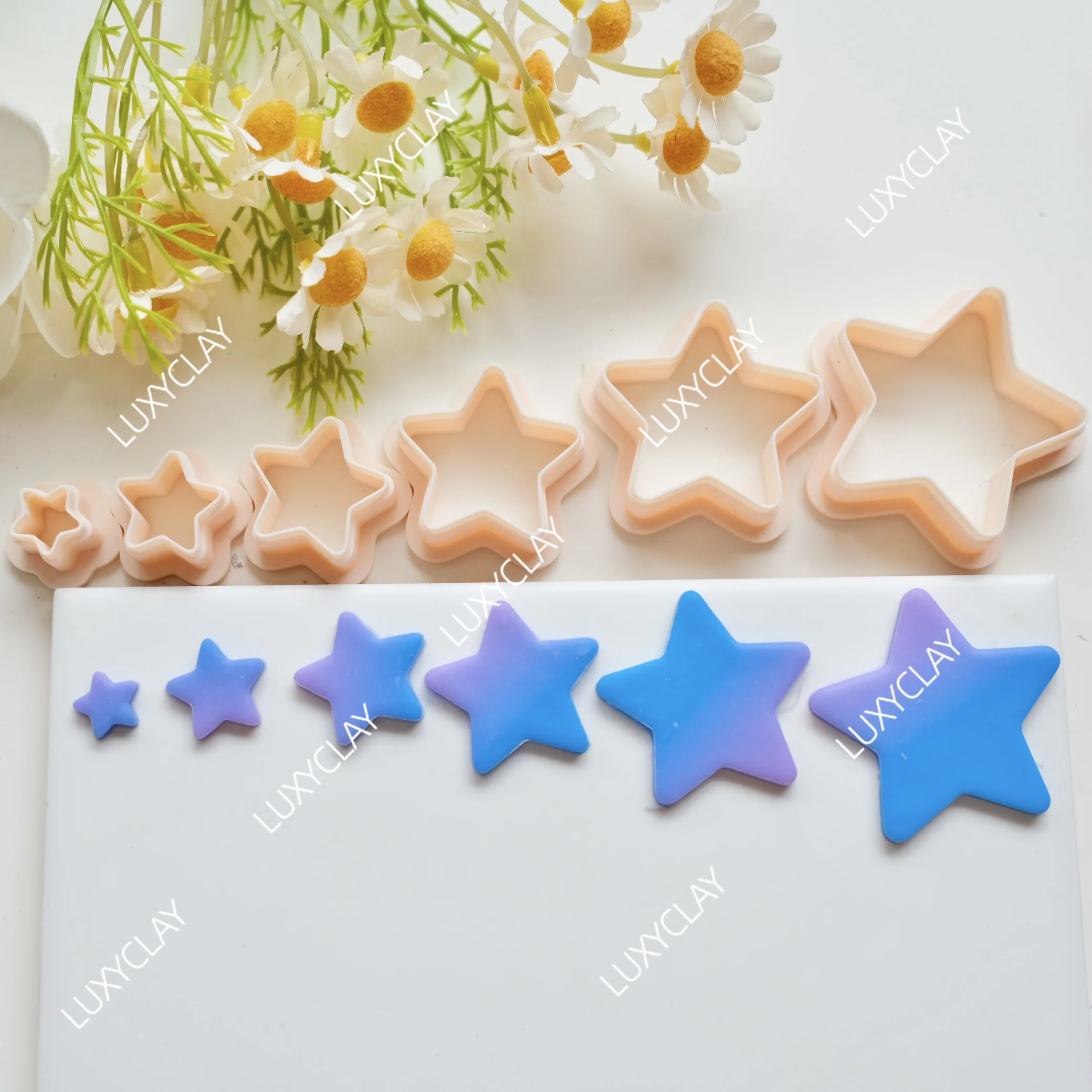 6pcs Cute Rounded Star Polymer Clay Cutters Set, Five Pointed Star Shape Clay Molds for DIY Jewelry Pendant Earrings Making