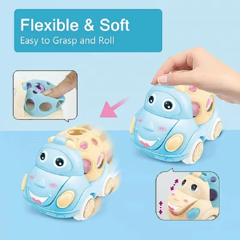 Baby Toy Car Rattle Roll Cars for Toddler 1-3 Press and Go Car Friction Powered Truck Soft Rattles for Babies Girl Birthday Gift image 4