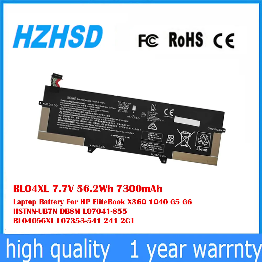 

BL04XL 7,7 В, 56,2 Втч, 7300 мАч, аккумулятор для ноутбука HP EliteBook X360 1040 G5 G6 HSTNN-UB7N DB8M L07041-855 BL04056XL L07353-541 241