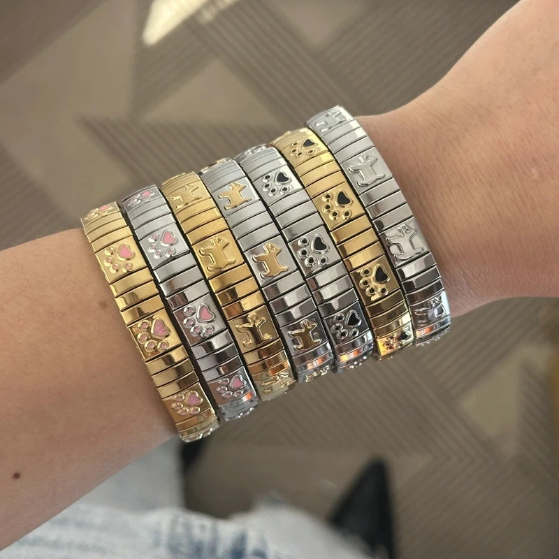 Bracelet à breloques italien en acier inoxydable, patte de chat, chien, cerise, élastique, épais, Punk, pour hommes et femmes, bricolage, fabrication de bijoux cadeaux