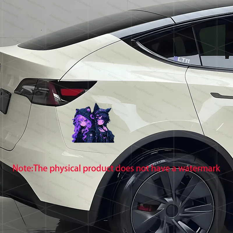 Dark Kawaii Anime Cat Girl Duo Vinyl Decal Waterproof Sticker For Car Laptop Cup Suitcase Decor view 4