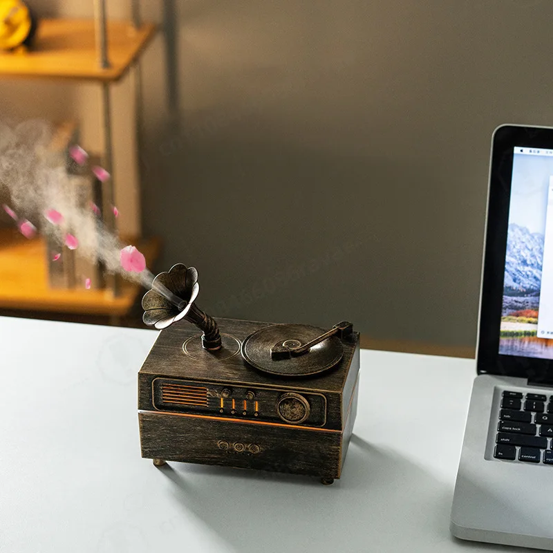 Retro Gramophone Ultrasonic Aroma Diffuser, Bluetooth Speaker Silent Humidifier for Home Salon Hotel Use