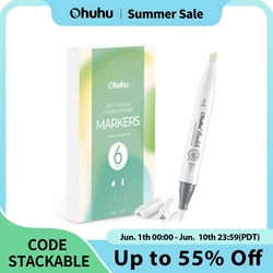 Ohuhu Honolulu Colorless Blender Marker Pack of 6 Alcohol Based Ink No.0 Clear Blender for Adding Highlights Textures Erasing