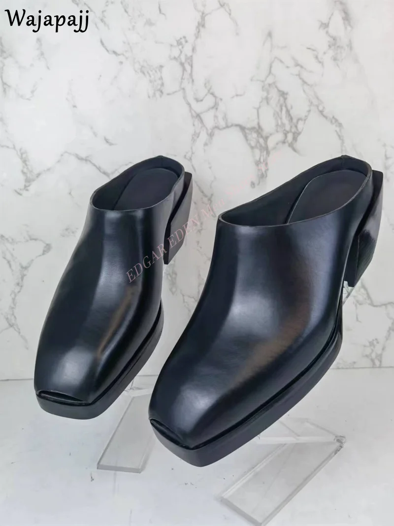 

High Quality Genuine Leather Men's Summer Slippers Fashion Wedge Heel Slip On Anti-Slip Summer Mules Black Outside Sandal Shoes