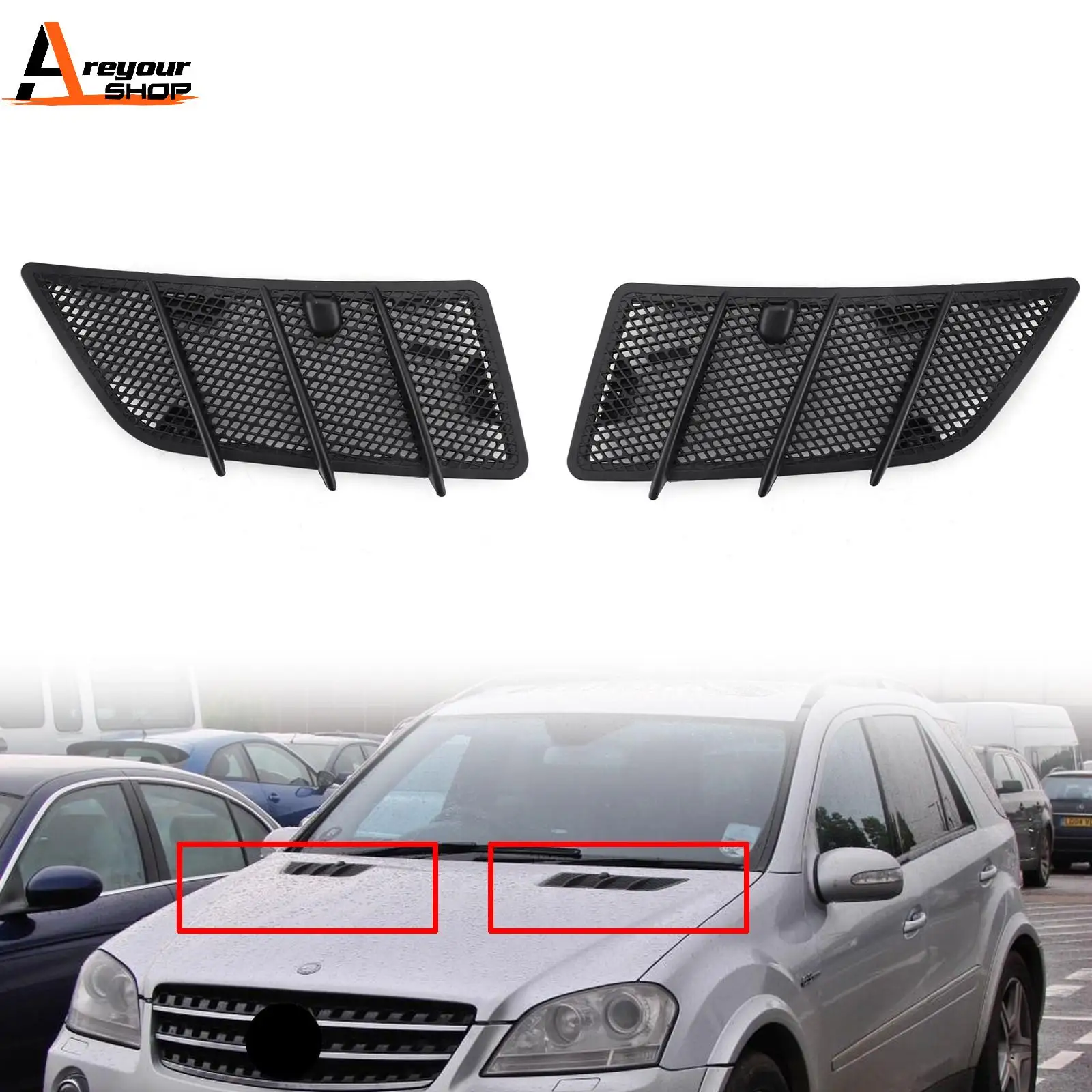 Areyourshop Left Right Hood Air Vent Grille Cover Set  For Benz W164 Ml Gl Class 2008-11#1648804305 Car Exterior Accessories