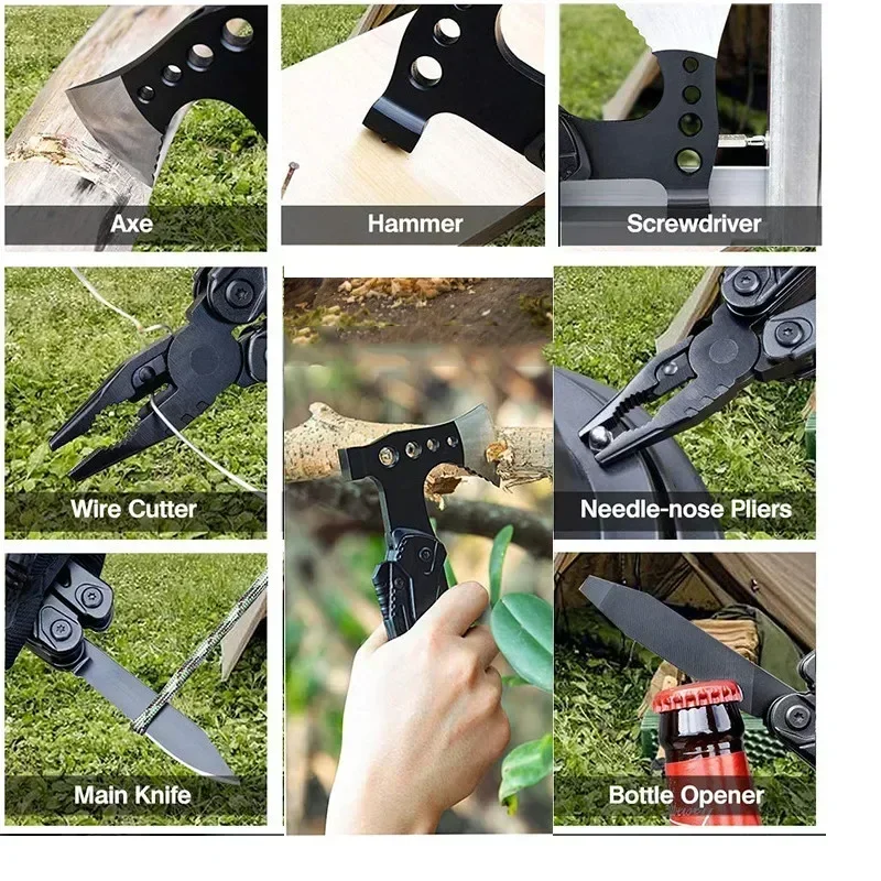 Multifunction Axe Survival Axe Pliers MultiTool Camping Ax Hammer Outdoor Escape Tool Portable Fold Pliers Pocket Knife