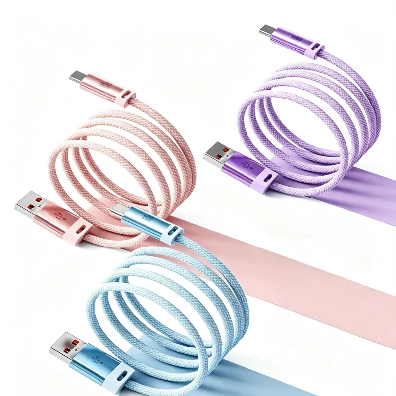 100W 6A USB A to Type C Braided Fast Charging Cable Multi Color Pink Purple Blue 1M 1.5M 2M High Speed Data Cord For Huawei